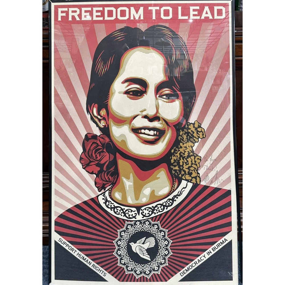 Shepard Fairey AUNG SAN SUU KYI Original Poster 36 x 24 Freedom To Lead Signed